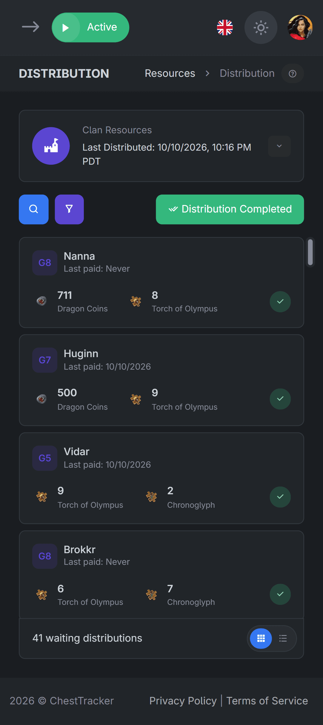 Resource contributions and tallied distributions